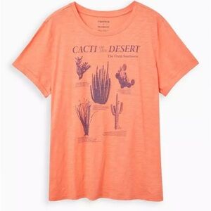 Torrid size 00x 10 M/L Relaxed Fit Crew Tee - Cacti Roll Sleeve Coral Cactus